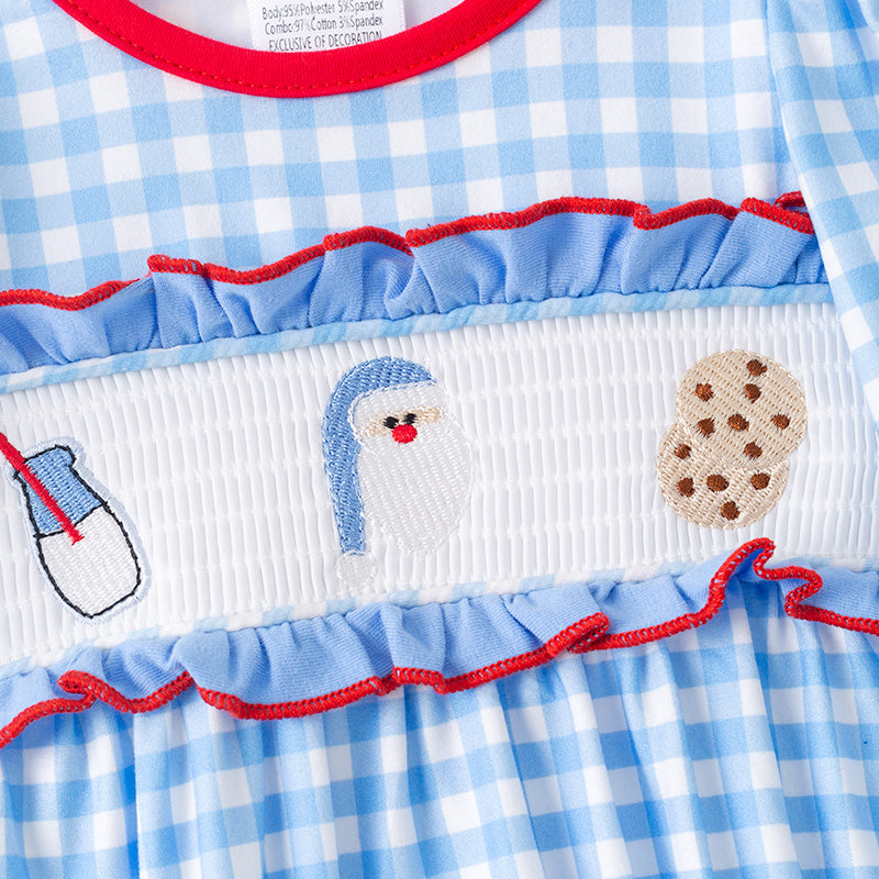 Baby Girls Christmas Santa Cookies Embroidery Smock Romper