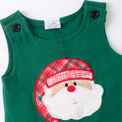 Baby Boys Christmas 2 Pieces Santa Embroidery Green Red Top With Romper