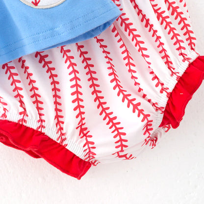 Baby Girls Summer Baseball Embroidered Romper Set
