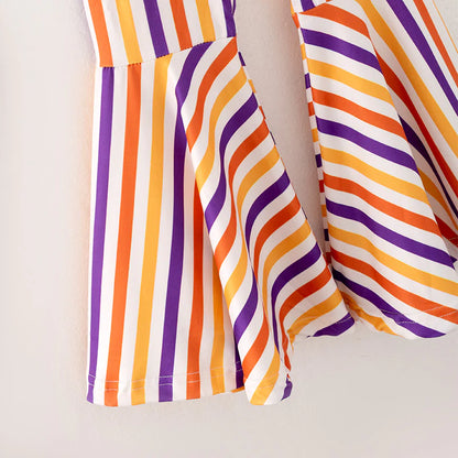 Girls Halloween LET'S GO GHOULS Stripes Bell Pant Set