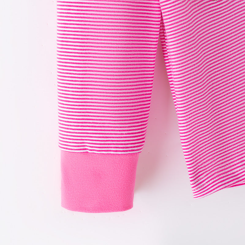 Girls Chritmas Pink Stripes Christmas Tree Embroidery Pajamas Set