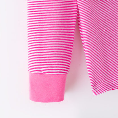Girls Chritmas Pink Stripes Christmas Tree Embroidery Pajamas Set