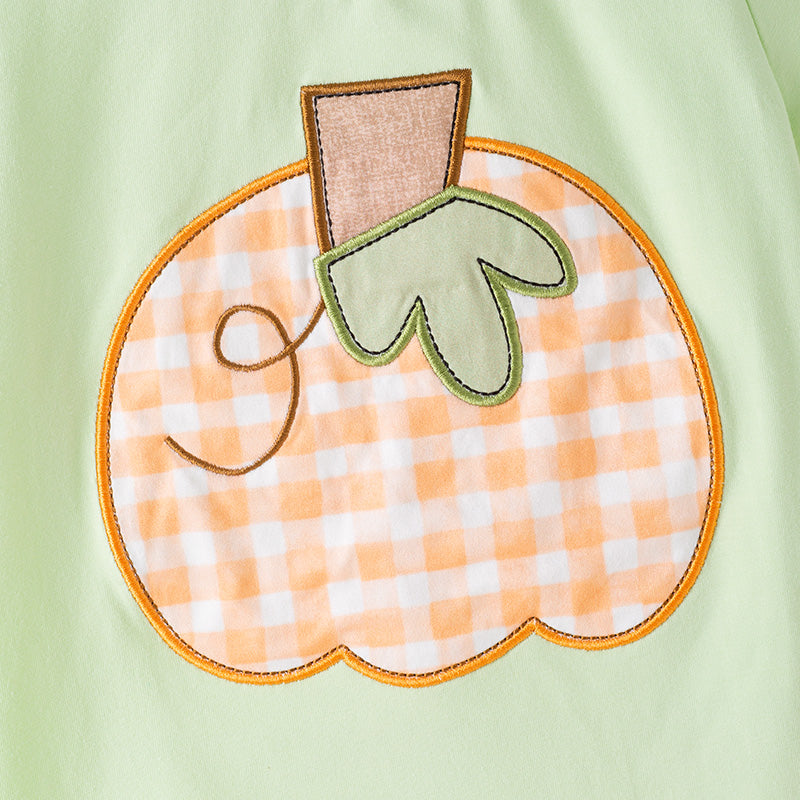Boys Halloween 2 Pieces Outfit-Pumpkin Embroidery Top & Orange Plaid Pant