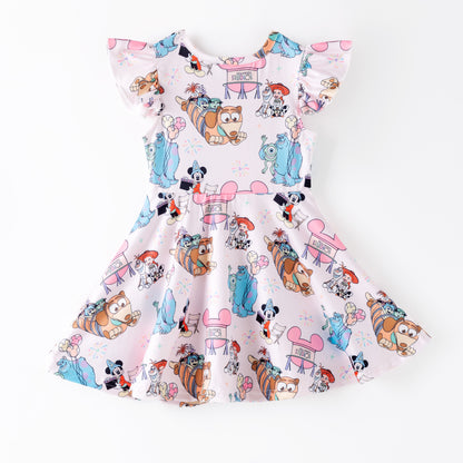 Girls Summer Cartoon Print Cute Twirl Dress