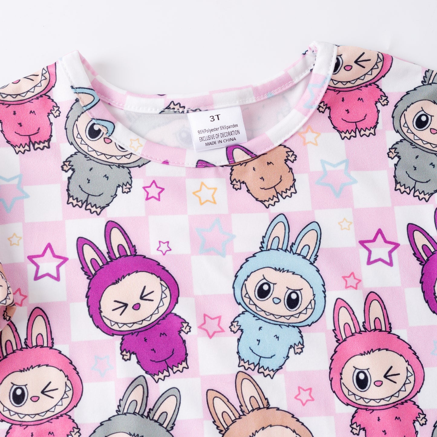 Girls 2 Pieces Labubu Pink Plaid Short Set