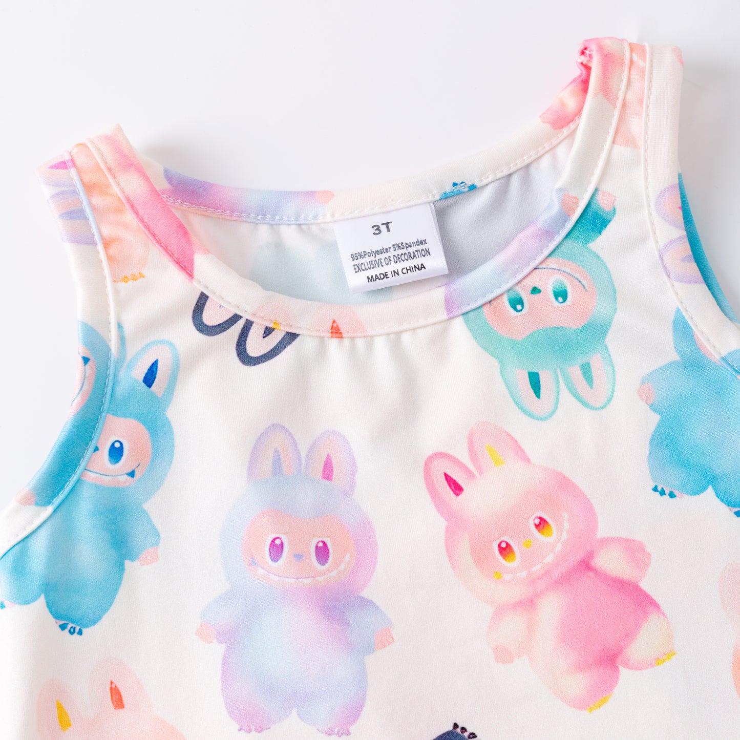 Girls 2 Pieces Fall Summer Labubu Print Top & Athletic Skirt Set