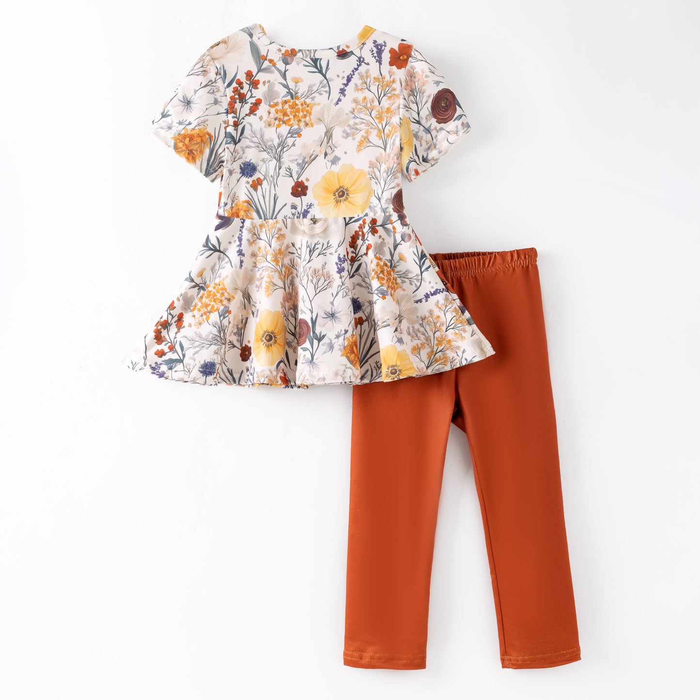 Girls 2 Pieces Fall Autumn Floral Print Top + Pant Set