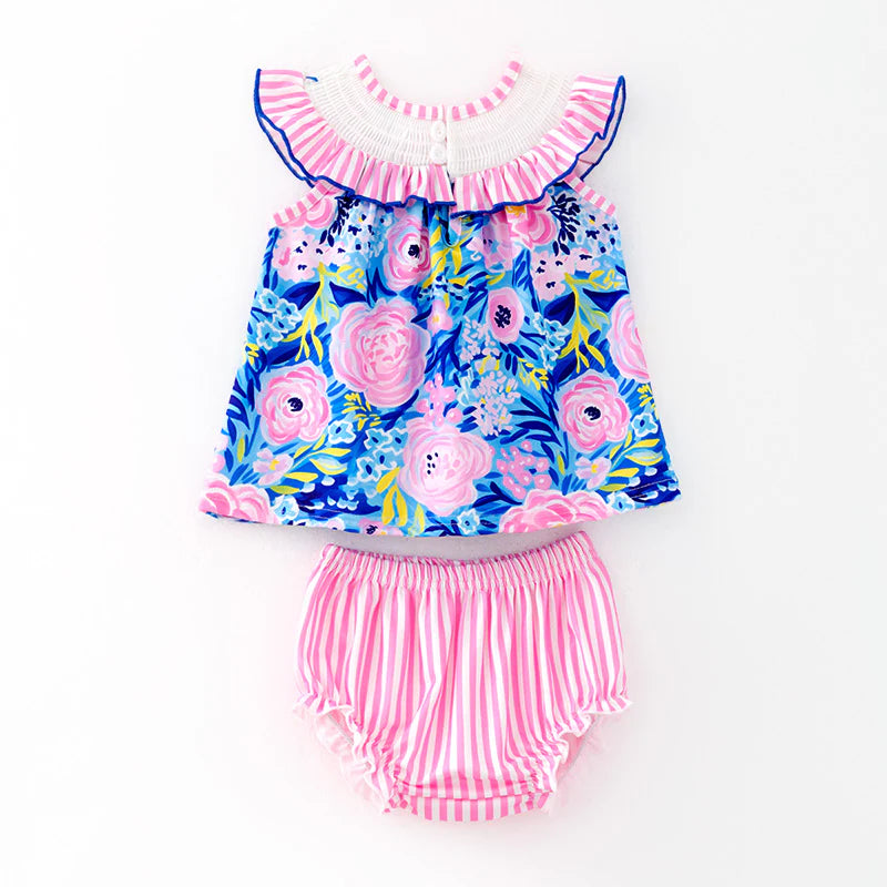 Sweet Blooms for Little Ones – Personalized Name Smocked Floral Set