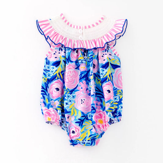 Baby Toddler Summer "I LOVE MAMA" Smocking Bubble Romper