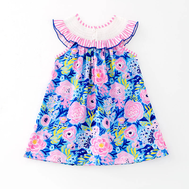 Sweet Blooms for Little Ones – Personalized Name Smocked Floral Set