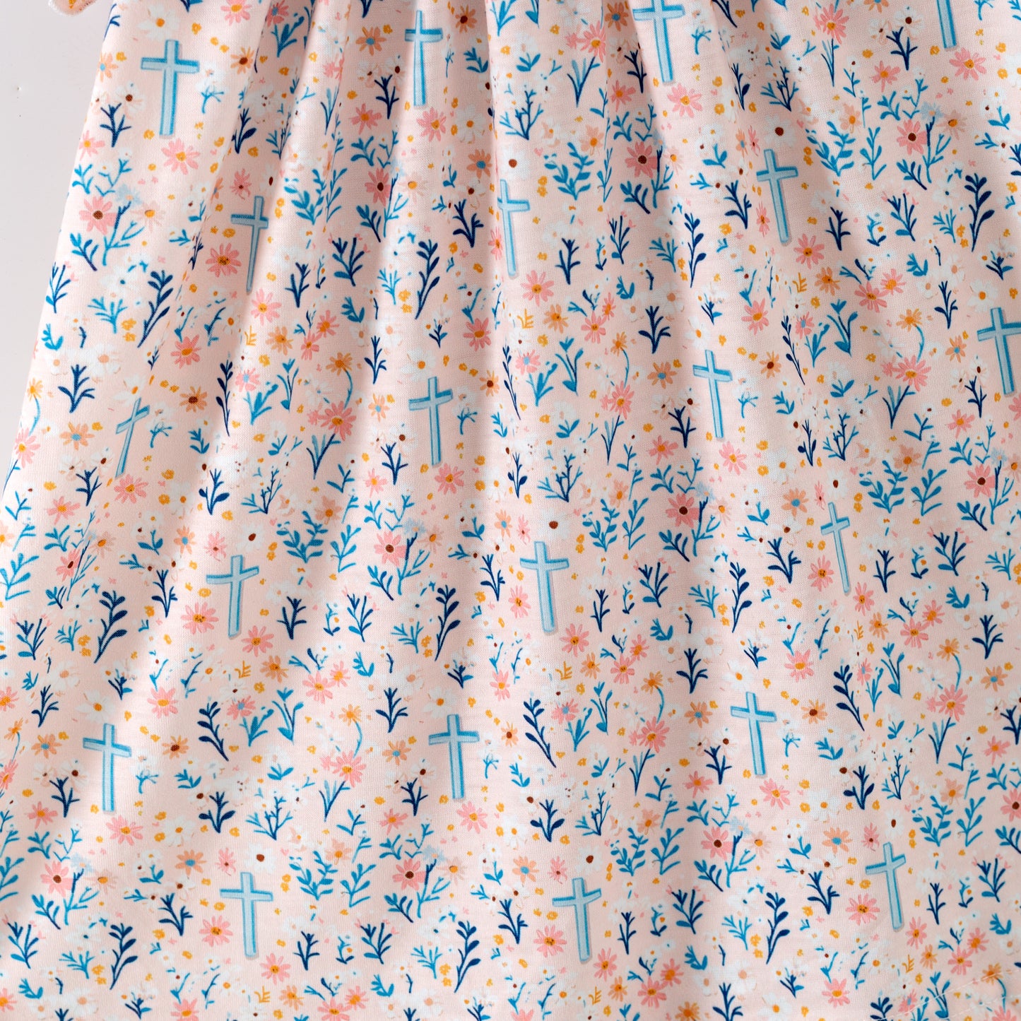 Girls Sister Fall Blue Floral Cross Embroibery Sibling Clothes