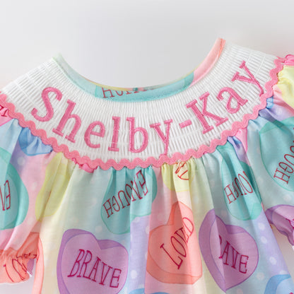 Baby Kids Valentine's Day Custom Name Smock Embroidery Romper