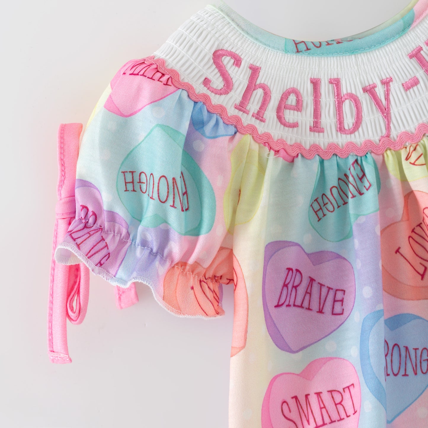 Baby Kids Valentine's Day Custom Name Smock Embroidery Romper