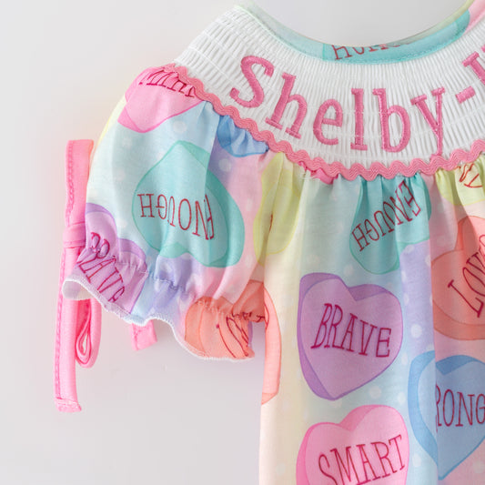 Baby Kids Valentine's Day Custom Name Smock Embroidery Romper