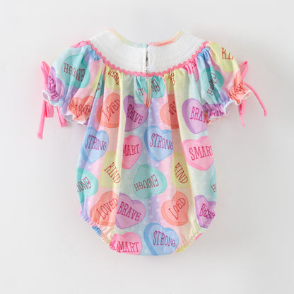 Baby Kids Valentine's Day Custom Name Smock Embroidery Romper