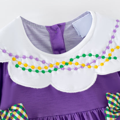 2026 Kids Fashion Mardi Gras Embroidery Purple Outfits Collection