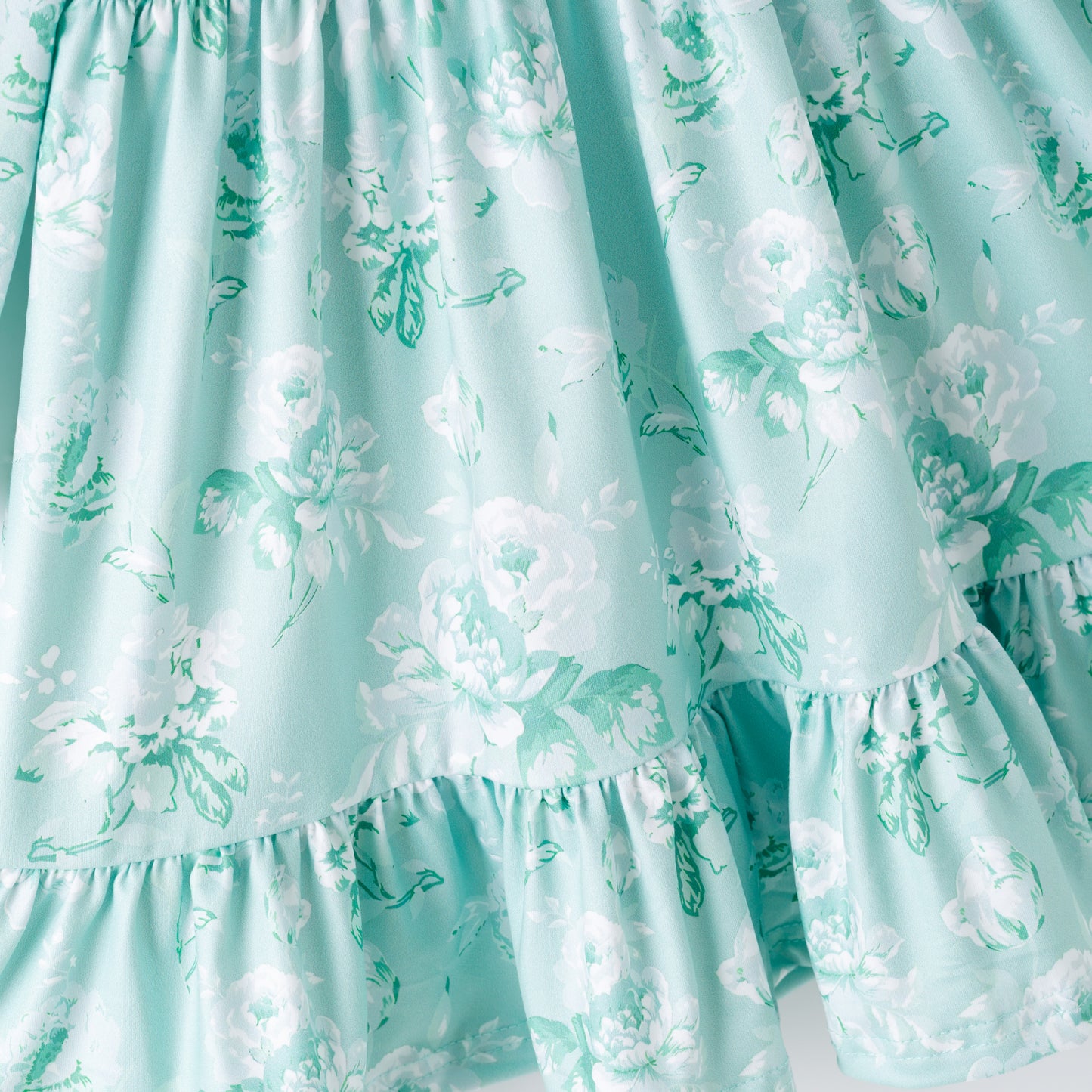 Girls Fall Autumn Blue Floral Print Ruffled Long Sleeves Dress