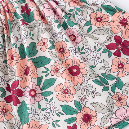 Girls Fall Pink Green Floral Smock Embroidery Dress