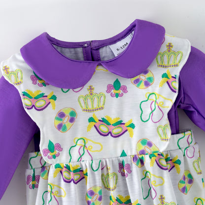 2026 Kids Fashion Mardi Gras Embroidery Purple Outfits Collection