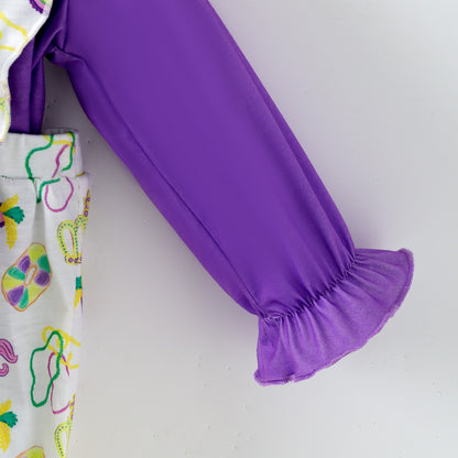 2026 Kids Fashion Mardi Gras Embroidery Purple Outfits Collection