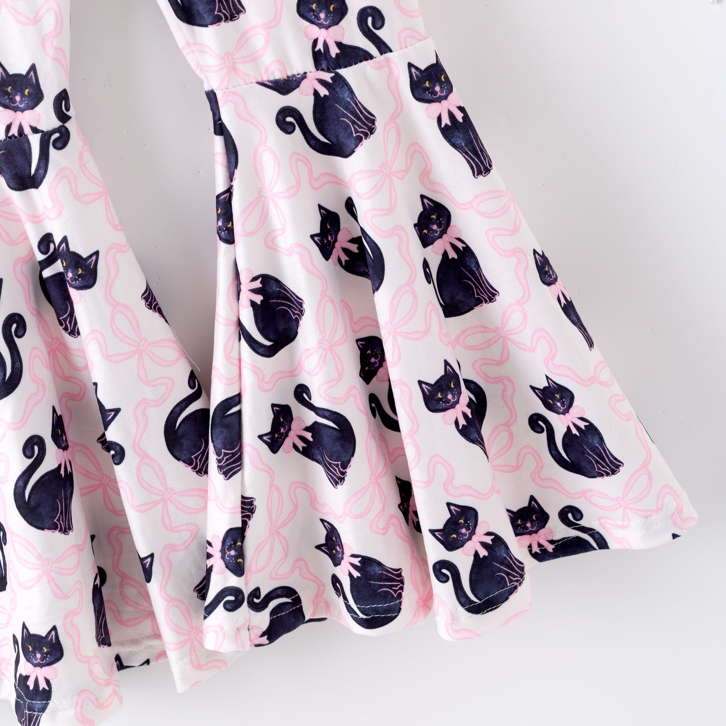 Girls 2 Pieces Fall Halloween Cat Pink Bow Print Pant Set
