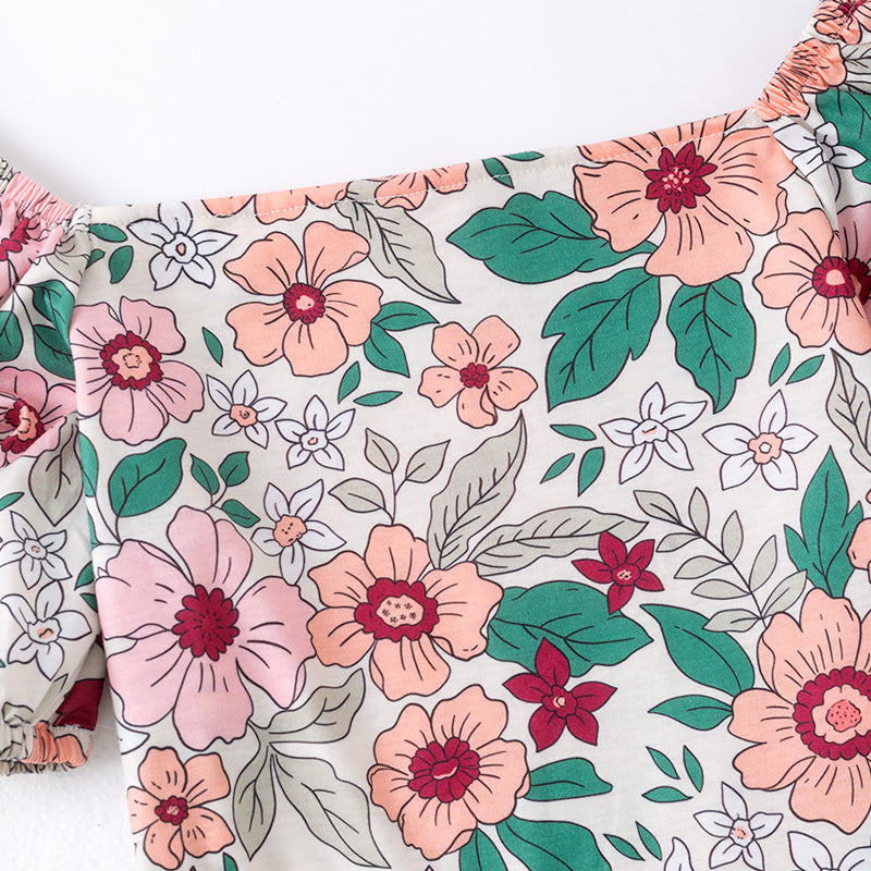 Women Adult Fall Pink Green Floral Maxi Dress