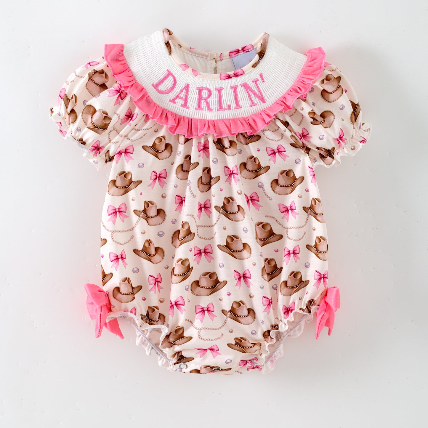Girls DARLIN Embroidery Smock Cowboy Hat Dress & Bubble