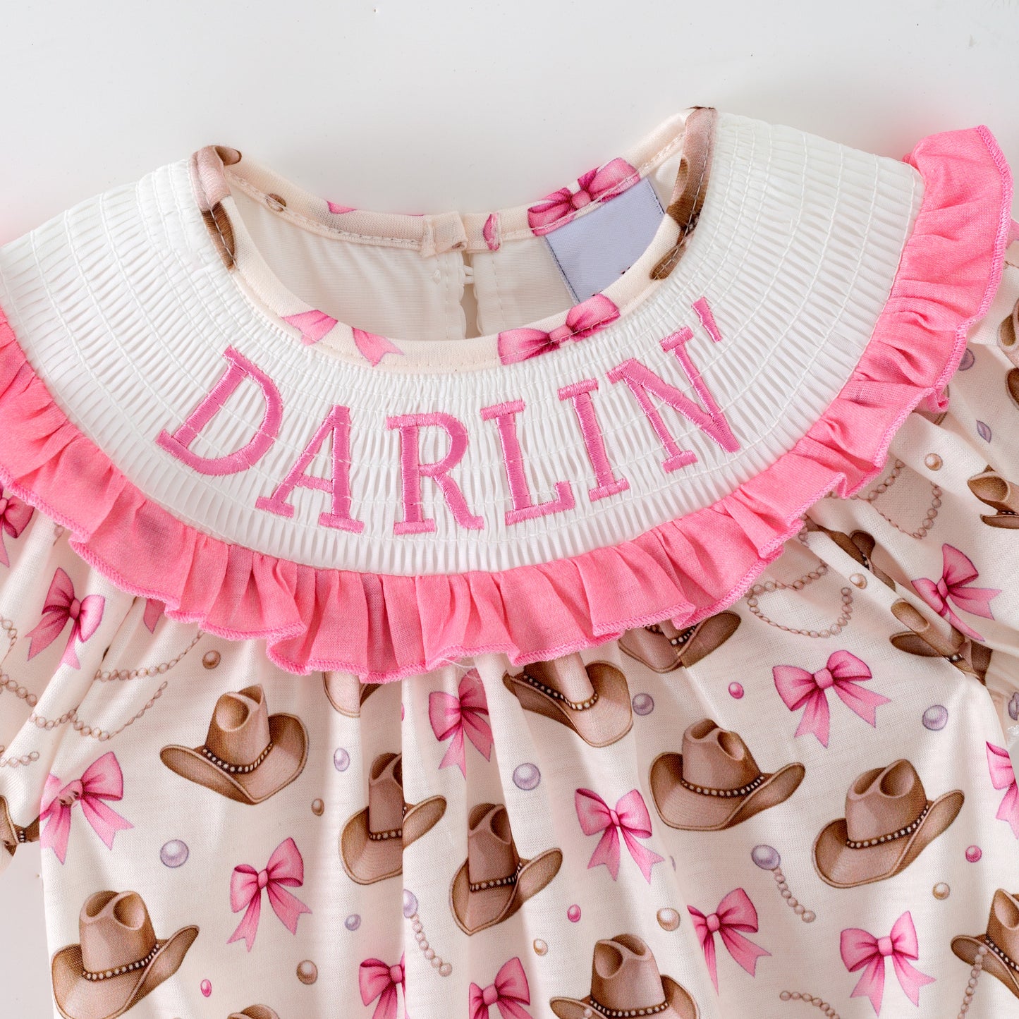 Girls DARLIN Embroidery Smock Cowboy Hat Dress & Bubble