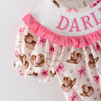 Girls DARLIN Embroidery Smock Cowboy Hat Dress & Bubble