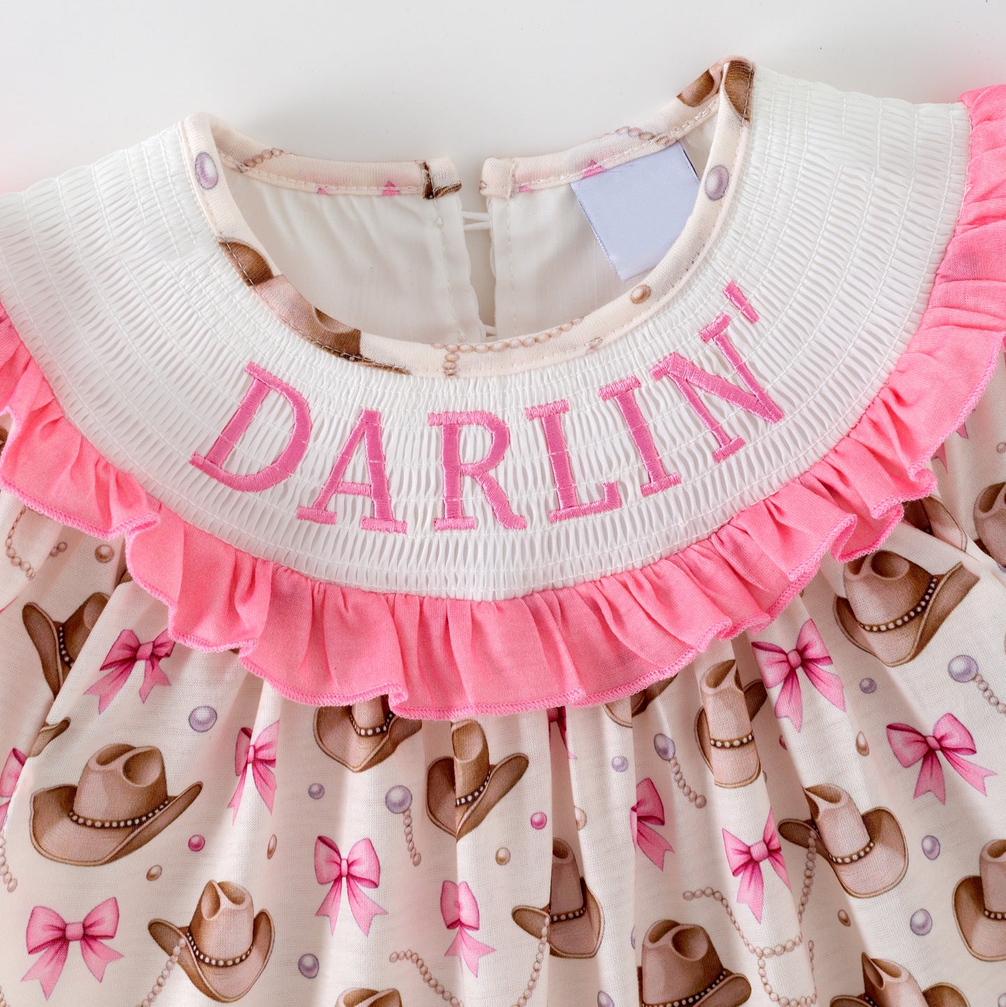 Girls DARLIN Embroidery Smock Cowboy Hat Dress & Bubble