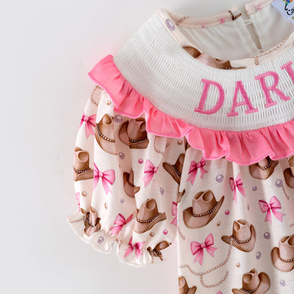Girls DARLIN Embroidery Smock Cowboy Hat Dress & Bubble