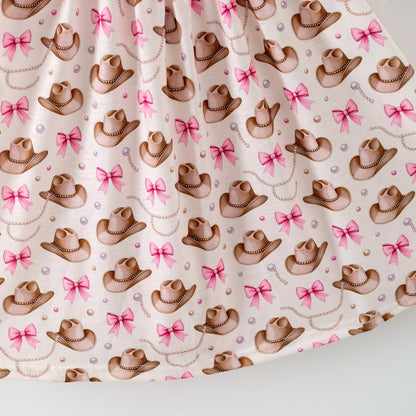 Girls Custom Name Embroidery Smock Cowboy Hat Dress & Bubble
