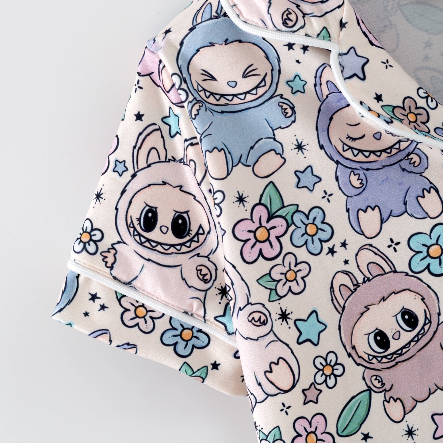 Labubu Print Fall Pajama Set – Soft & Cozy Short Sleeve + Long Pants