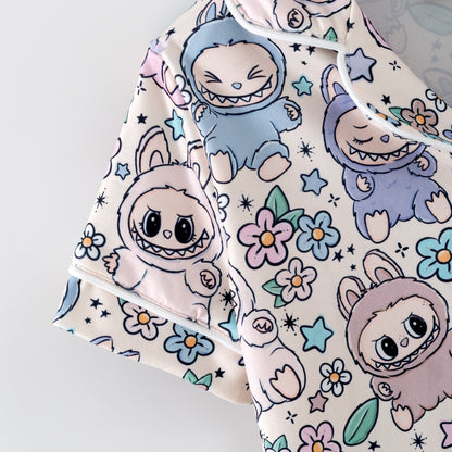 Labubu Print Fall Pajama Set – Soft & Cozy Short Sleeve + Long Pants
