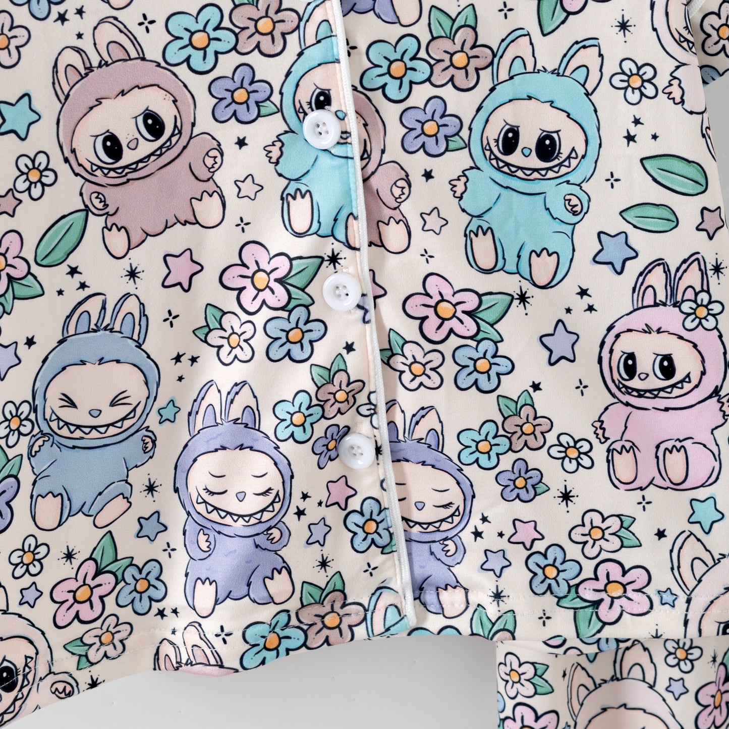 Labubu Print Fall Pajama Set – Soft & Cozy Short Sleeve + Long Pants