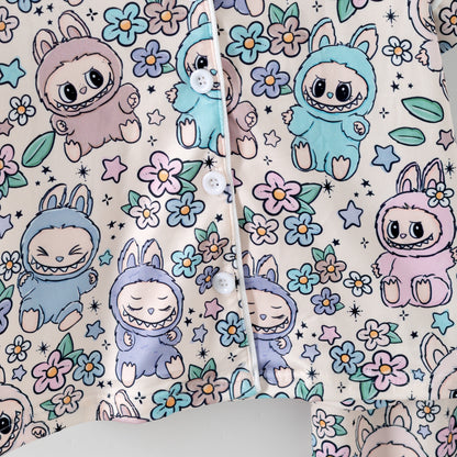 Labubu Print Fall Pajama Set – Soft & Cozy Short Sleeve + Long Pants