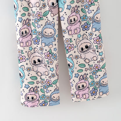 Labubu Print Fall Pajama Set – Soft & Cozy Short Sleeve + Long Pants