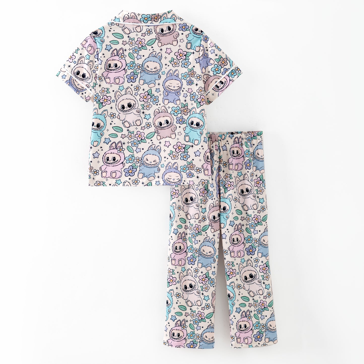 Labubu Print Fall Pajama Set – Soft & Cozy Short Sleeve + Long Pants