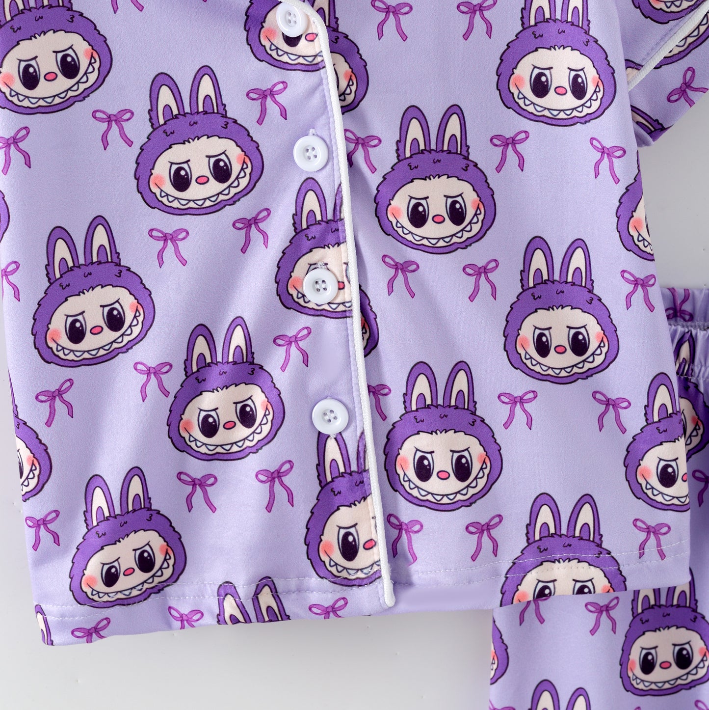 Labubu Print Fall Pajama Set – Soft & Cozy Short Sleeve + Long Pants