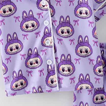 Labubu Print Fall Pajama Set – Soft & Cozy Short Sleeve + Long Pants
