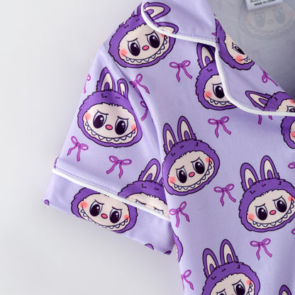 Labubu Print Fall Pajama Set – Soft & Cozy Short Sleeve + Long Pants