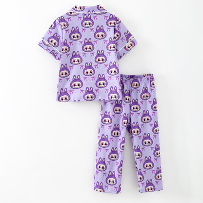 Labubu Print Fall Pajama Set – Soft & Cozy Short Sleeve + Long Pants