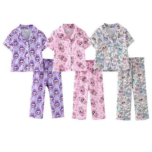 Labubu Print Fall Pajama Set – Soft & Cozy Short Sleeve + Long Pants