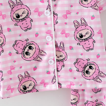 Labubu Print Fall Pajama Set – Soft & Cozy Short Sleeve + Long Pants