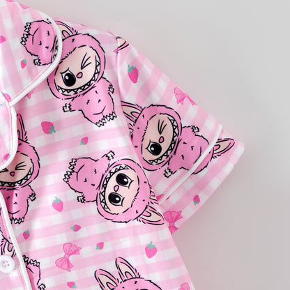 Labubu Print Fall Pajama Set – Soft & Cozy Short Sleeve + Long Pants