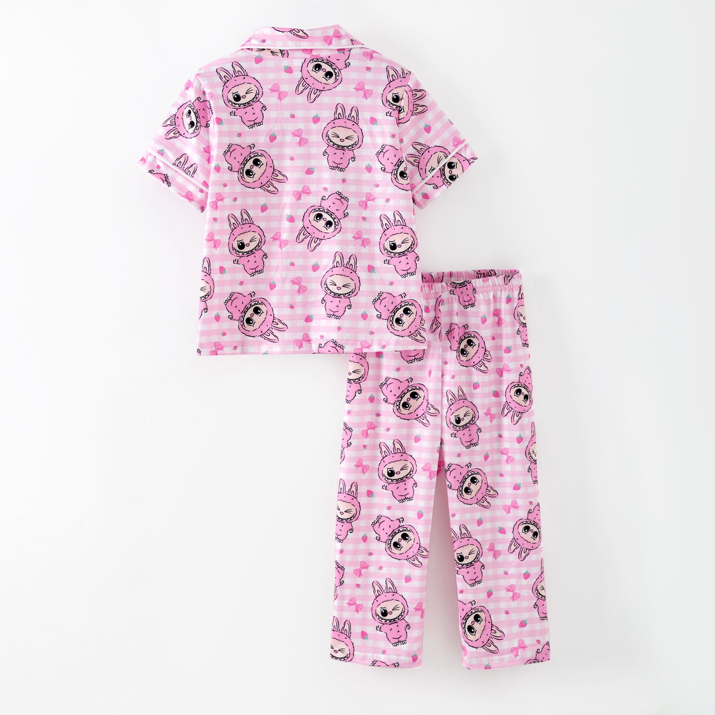 Labubu Print Fall Pajama Set – Soft & Cozy Short Sleeve + Long Pants