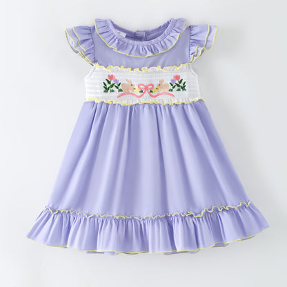 Sweet Easter Bunnies Smocked Embroidered Dress Set | Spring Kids Collection