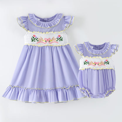 Sweet Easter Bunnies Smocked Embroidered Dress Set | Spring Kids Collection