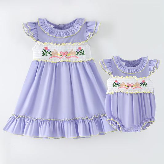 Sweet Easter Bunnies Smocked Embroidered Dress Set | Spring Kids Collection
