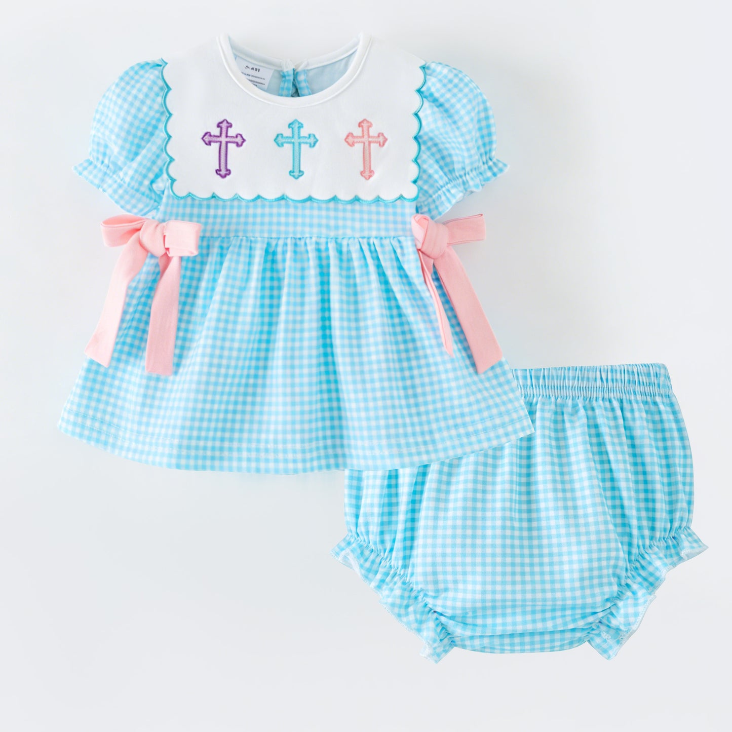 Blessed Easter Cross Embroidered Dress Set | Spring Kids Collection